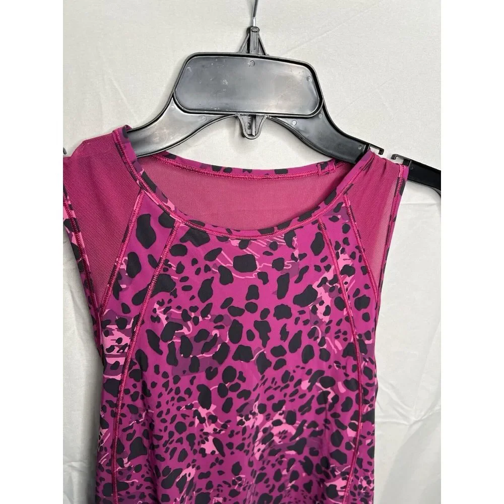Lululemon Sculpt‎ Tank Women's 4 Black/ Fuchsia Leopard Tank Shirt